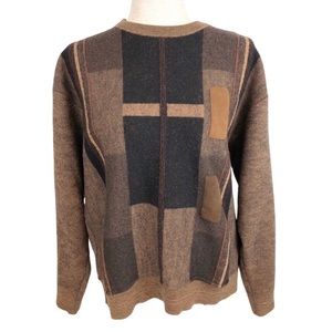 Vintage Color Block 50% Wool Grandpa Sweater L